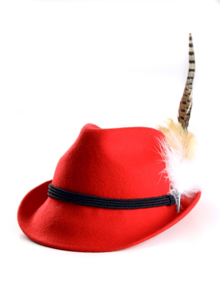 Bavarian hat ladies with feather H8-013 red 54 cm (S)