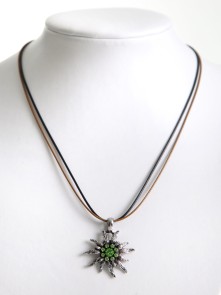 Bavarian necklace edelweiss with smaragd green stones (K21)
