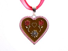 Trachten Herz Halskette mit Blumen und Steinen pink (K32)