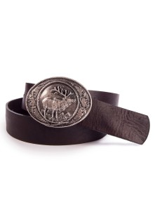 Bavarian belt with stag motive buckle (darkbrown)