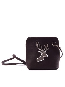 Bavarian bag Mia genuine leather with silver stag (brown)