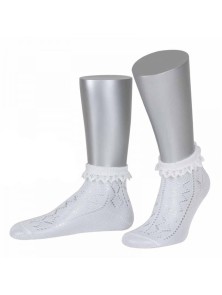 Bavarian socks Mandy with ajour pattern and lace (white)