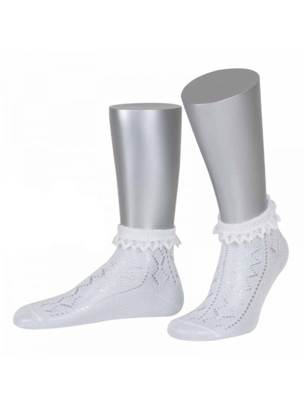 Bavarian socks Mandy with ajour pattern and lace (white) 40-42
