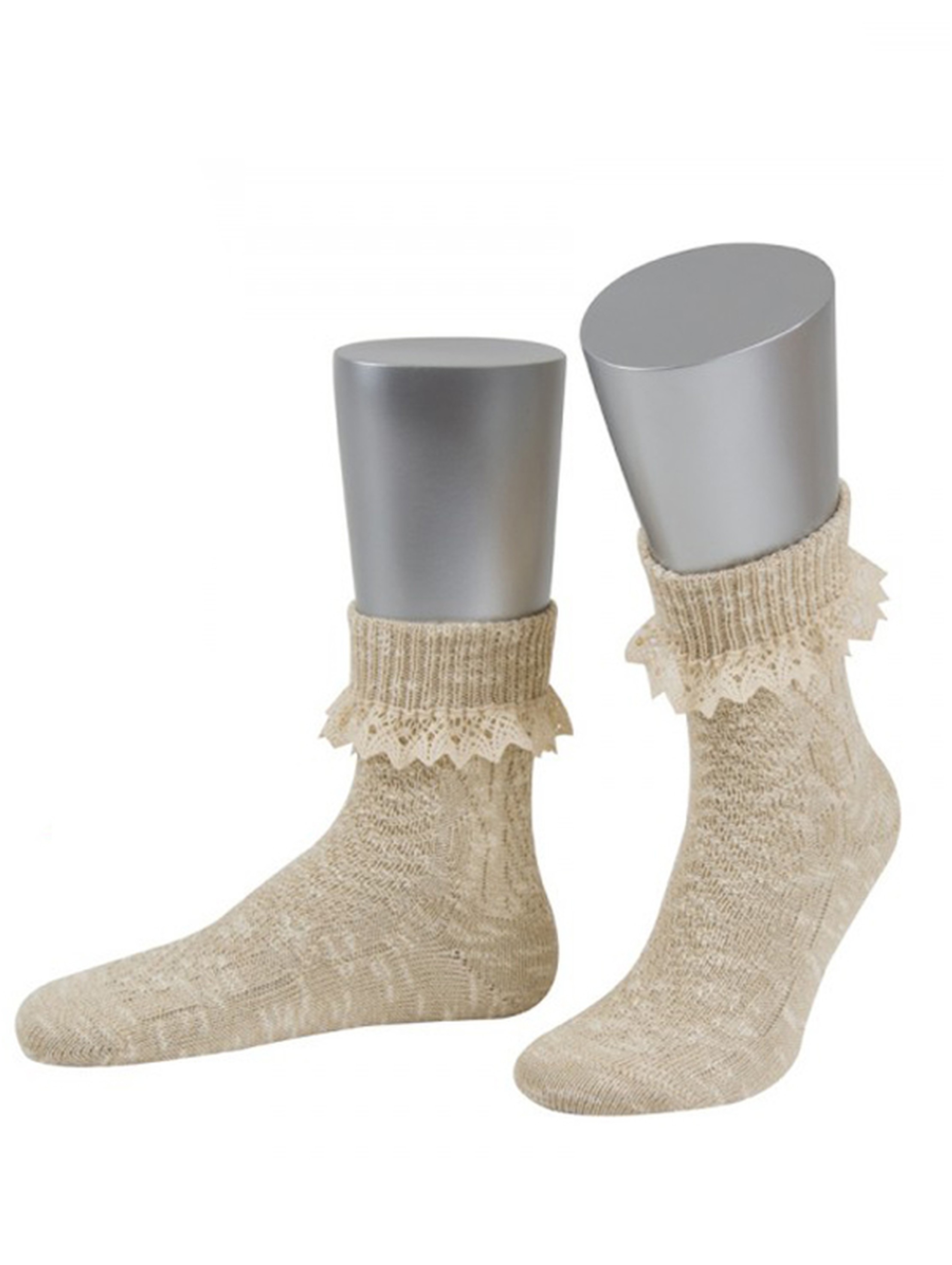 Bavarian Socks Lucia With Lace Beige