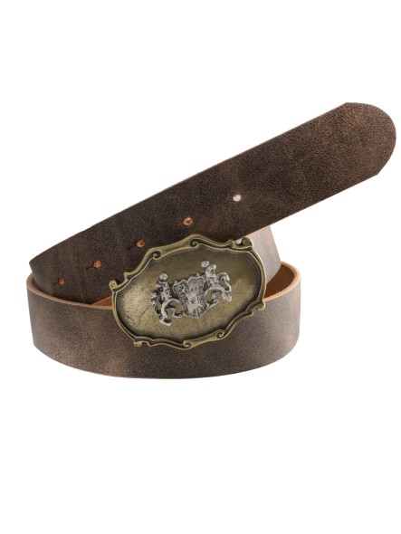 Bavarian belt with bavarian lions brass-silver (antique brown) 105cm