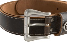 Bavarian belt with stag and edelweiss button (dark brown) 95cm