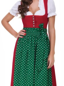 Almbock Langes Dirndl Lea rot mit grüner Schürze