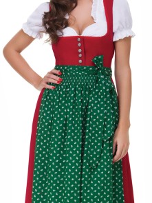 Long Dirndl Lea red with green apron 46