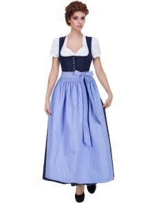 Almbock Langes Dirndl Hannah dunkelblau mit blauer Schürze