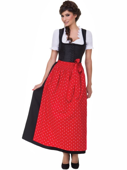 Long Dirndl Uschi black with red apron