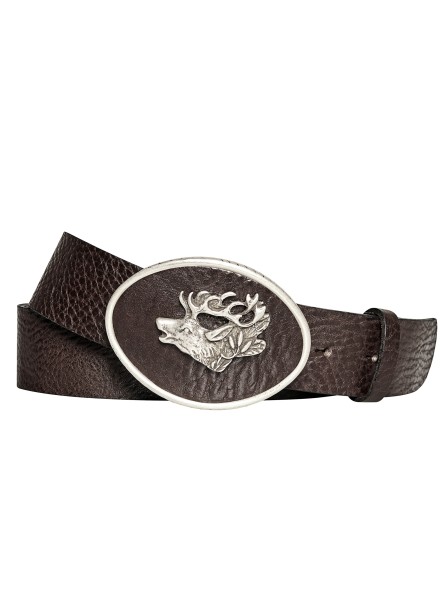 Bavarian deer belt with leather buckle (dark brown)