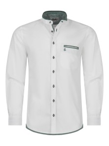 Bavarian Shirt Simon white with stand-up collar with green checked