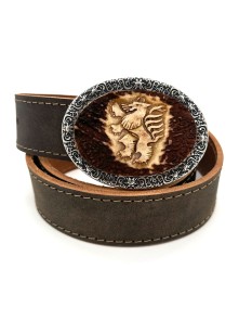 Leather belt with hand carved Styrian panther motif (antique brown)