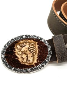 Leather belt with hand carved Styrian panther motif (antique brown)