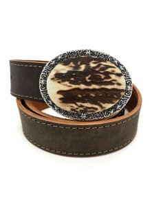 Leather belt with hand carved stag horn inlay...