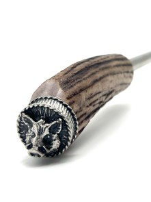 Deer horn backscratcher with wild boar motif