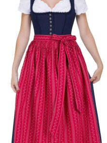 Langes Dirndl Hannah dunkelblau mit roter Schürze